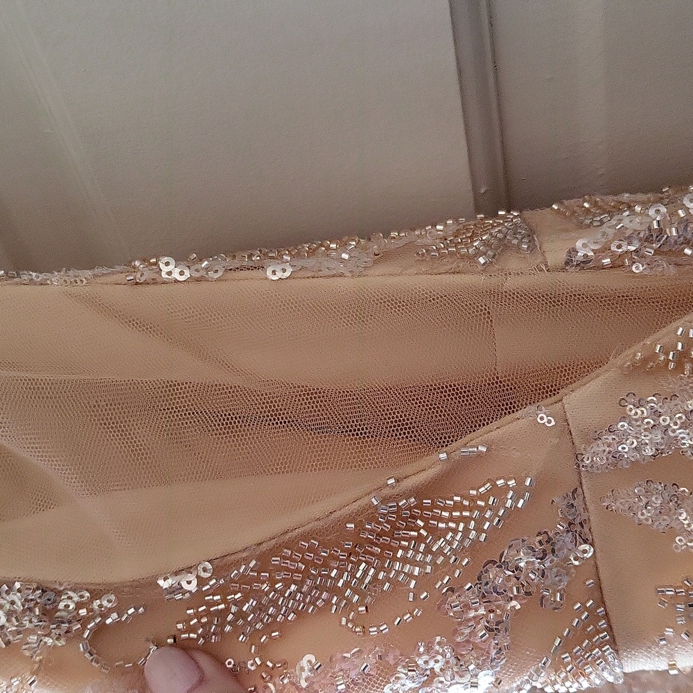 Glitter Champagne Mermaid V-Neck Sequin Dredd With Beading - NEVER BEEN WORN - Picture 10 of 10
